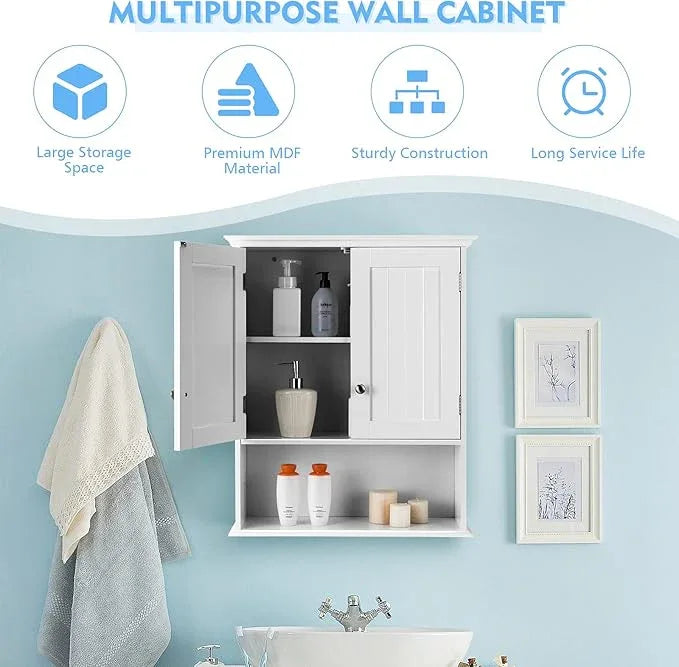 Tangkula Bathroom Wall Cabinet, Wooden Hanging Storage with Doors & Shelves, Multipurpose Wall Mounted Bathroom Medicine Cabinet for Kitchen Living Room - ModernBath