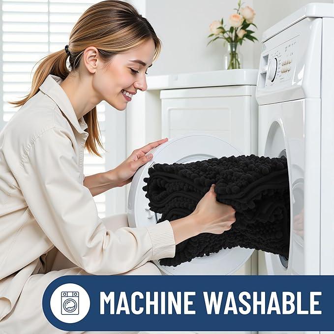 Smiry Bathroom Rugs Mat 44x24, Extra Soft Absorbent Chenille Bath Rugs, Non Slip Rubber Backing Machine Washable Quick Dry Bath Mats for Bathroom Floor, Tub, Shower, Home Decor Accessories, Black - ModernBath