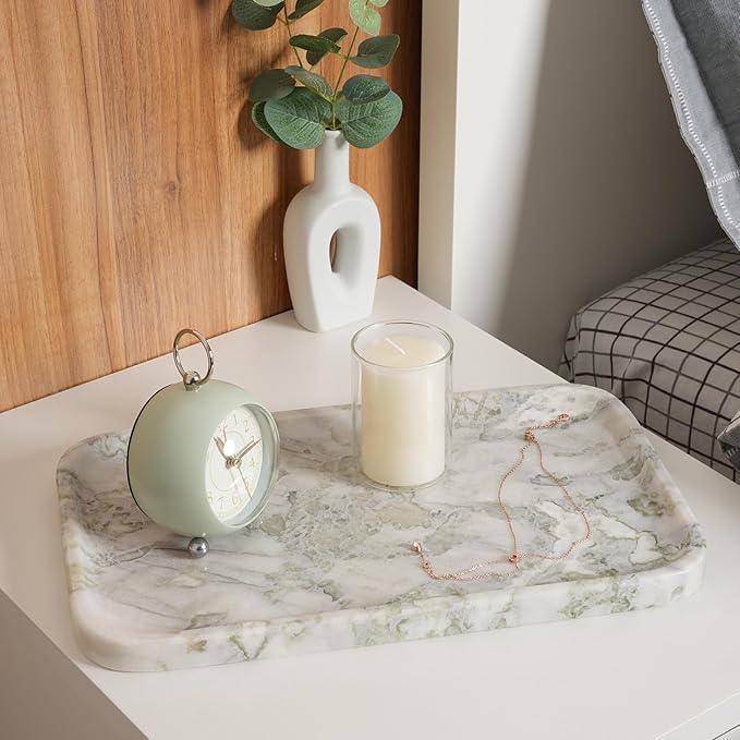 Karibiber Marble Vanity Tray, Large Stone Bathroom Tray for Countertop, 14'' African Gem Genuine Marble Decorative Tray for Dresser, Green Kitchen Trays for Counter,Perfume Storage, Non-Resin/Ceramic - ModernBath
