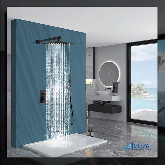 Aolemi Shower Faucet Set Rain Shower System with Handheld Spray Bathroom Shower Combo Rough-in Valve and Shower Trim Kit Included Oil Rubbed Bronze 12 Inch Wall Mount Shower Head - ModernBath