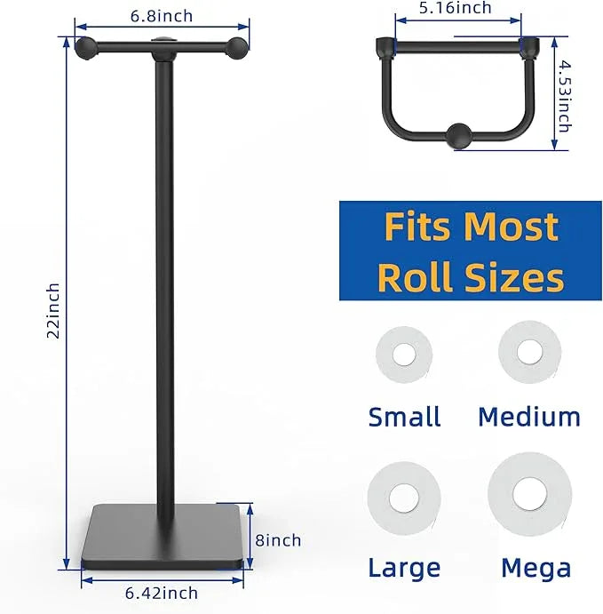 RUACQ Toilet Paper Holder Stand, Bathroom Toilet Paper Roll Holder Free Standing, Toilet Tissue Holder Stand with Post Pivoting Design, Stable Weighted Base, SUS304 Stainless Steel (Matte Black) - ModernBath