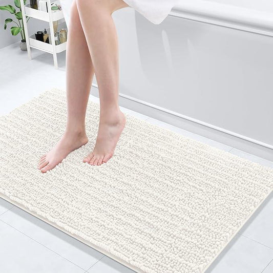 Arotive Luxury Chenille Bathroom Rug Mat, Extra Soft Thick Absorbent Shaggy Bath Rugs, Non-Slip Machine Wash Dry, Plush Bath Mats for Bathroom, Shower and Tub, 47x24, Ivory - ModernBath