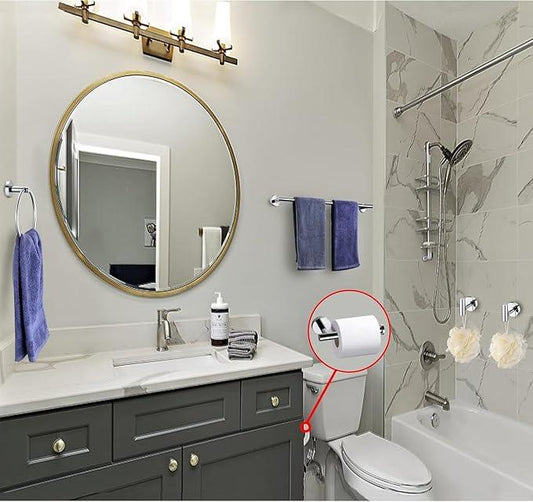 5 Pieces Polished Chrome Bathroom Hardware Accessories Set, SUS304 Stainless Steel 24 Inch Bath Towel Bar Set, Round Bathroom Towel Holder Set, Towel Racks for Bathroom Wall Mounted - ModernBath