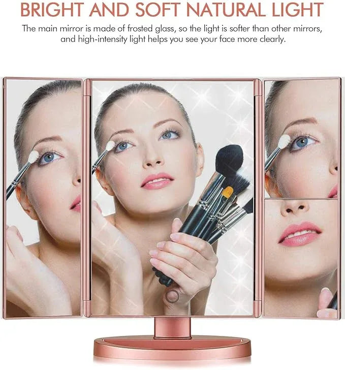 Infitrans Trifold Makeup Mirror Vanity Mirror with Lights,1X 2X 3X Magnification,Touch Control,Adjustable Rotation,Dual Power Supply,Portable Travel Cosmetic Mirror,Birthday Gifts for Women,Teengirls - ModernBath