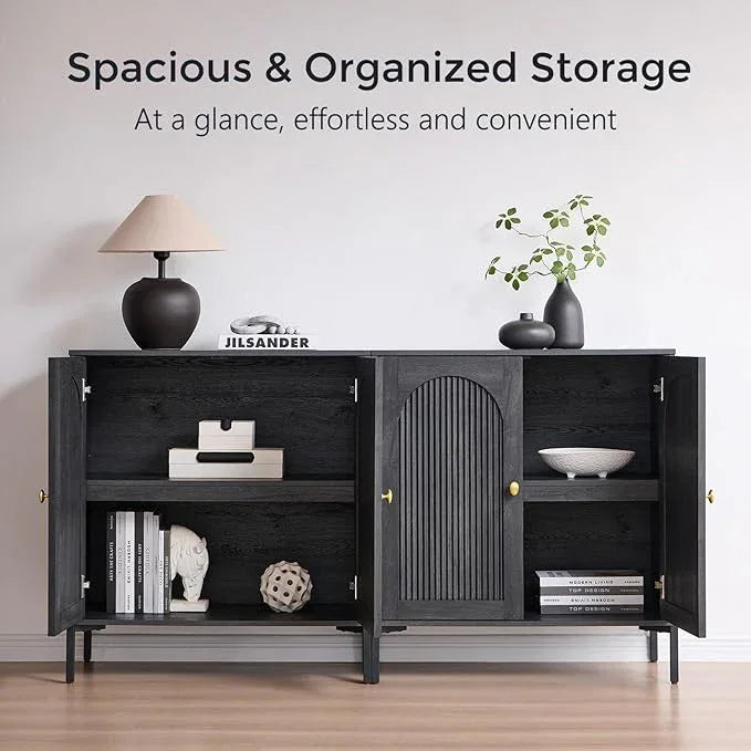 Bathroom Cabinet with Storage, 92.63" W Fluted Arched Free Standing Floor Cabinet w/Adjustable Shelves, Modern Sideboard Cabinet for Bathroom, Kitchen, Living Room, Entryway, Dark Grey - ModernBath