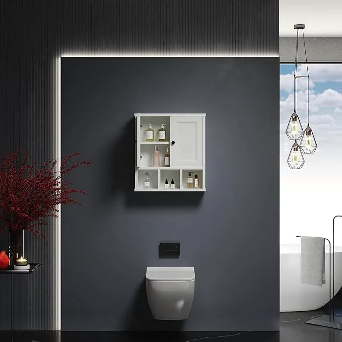 WPC Bathroom Cabinet Wall Mounted,with Adjustable Shelf,Wall Cabinet Shelf for Bathroom and Laundry, White - ModernBath