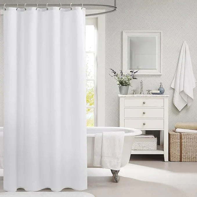 Nasitos Stall Fabric Shower Curtain Liners with Magnets 2 Pack - W54 x H78 - Water Repellent & Lightweight Long Stall Size Shower Curtains for Bath Tub, Machine Washable (White, Magnets Included) - ModernBath