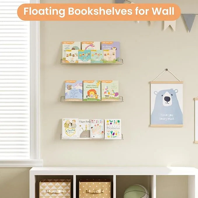 upsimples 2 Pack 23.6x5.5 Inches Acrylic Shelves for Wall Storage, Floating Bookshelves for Kids, Display Shelf Organizer for Bathroom, Bedroom, Living Room, Kitchen, Clear - ModernBath
