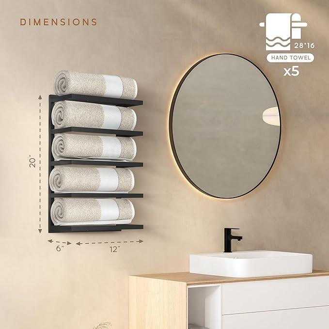 Modern Tiered Towel Rack - Wall-Mounted Metal Towel Shelf for Bathroom, Space-Saving Storage for Towels, Organizers, and Home Decor (Black, 5-Tier) - ModernBath