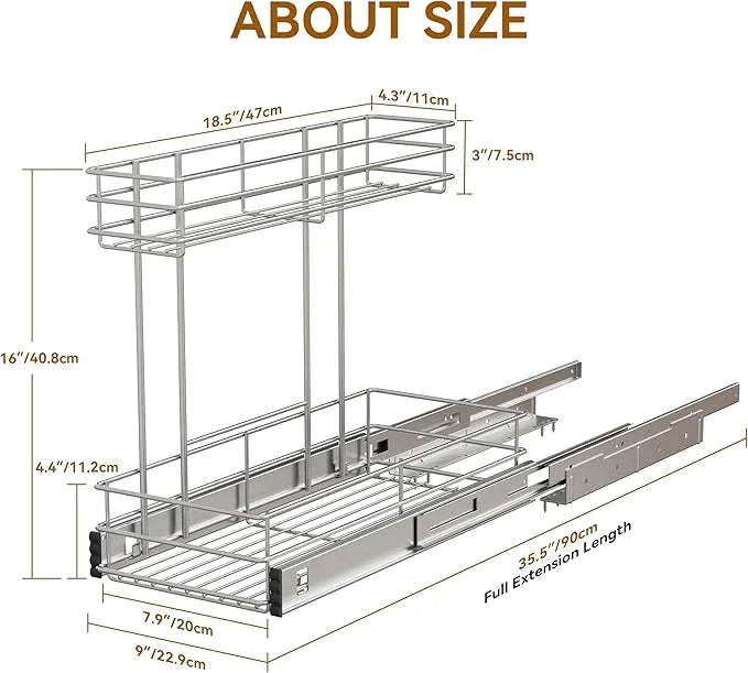 Under Sink Organizer 2 Packs, Pull Out Cabinet Organizer 2 Tier, Under Sink Slide Out Organizer Chrome Plated, Under Kitchen Bathroom Sink Organizer, Pantry Cabinet Closet Organization Rack, 9"W X19"D - ModernBath