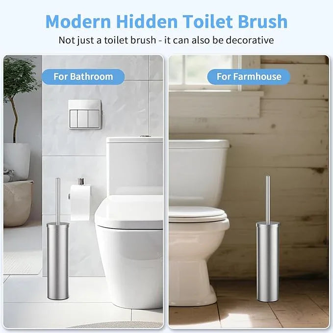 Stainless Steel Toilet Brush and Holder Set Brushed Silver Heavy Duty Toilet Bowl Brush with Long Handle for Bathroom and Farmhouse - ModernBath