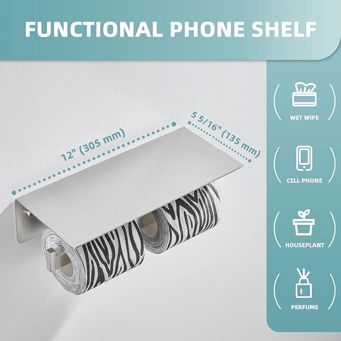 Angle Simple Bathroom Toilet Paper Holder, SUS 304 Stainless Steel Toilet Tissue Roll Holder with Storage Shelf, Wall Mount - ModernBath