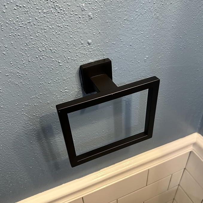Matte Towel Ring - Modern Hand Towel Holder for Bathroom - SUS304 Stainless Steel Bathroom Towel Ring Wall Mounted - Bathroom Towel Rack - Black Towel Hanger - ModernBath