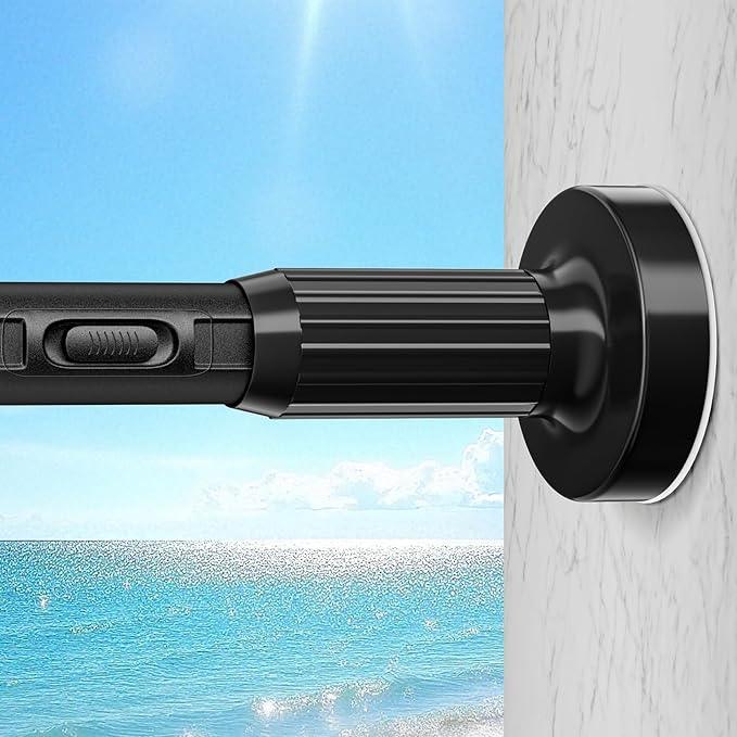Treije Tension Curtain Rod 39-157In, Outdoor Extra Long Curtain Rod No Drilling for Window or Bathroom Patio, Adjustable Heavy Duty Shower Curtain Rod, Easy to Install, Never Rust, Non-Slip-Black - ModernBath