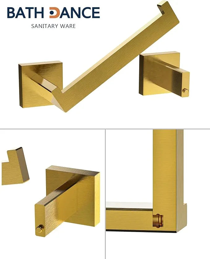 BATHDANCE Toilet Paper Holder Wall Mount, Square Stainless Steel Rustproof Double Post Pivoting Tissue Roll Holder for Bathroom, Commercial Toilet Paper Dispenser (Brushed Gold) - ModernBath