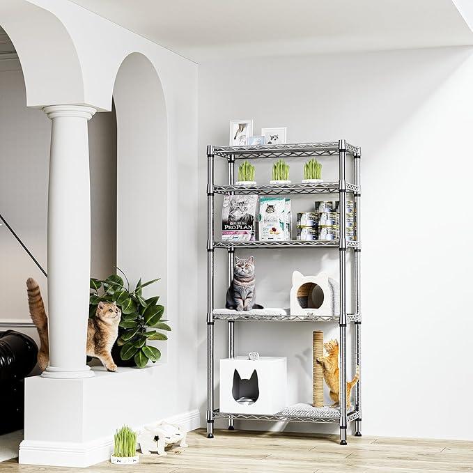 1250 lbs 5 Tier Shelf Metal Storage Shelves Shelving Wire Rack Heavy Duty Closet Organizers for Garage Kitchen Bathroom Laundry Chrome 13.8" D x 29.5" W x 59.5" H - ModernBath