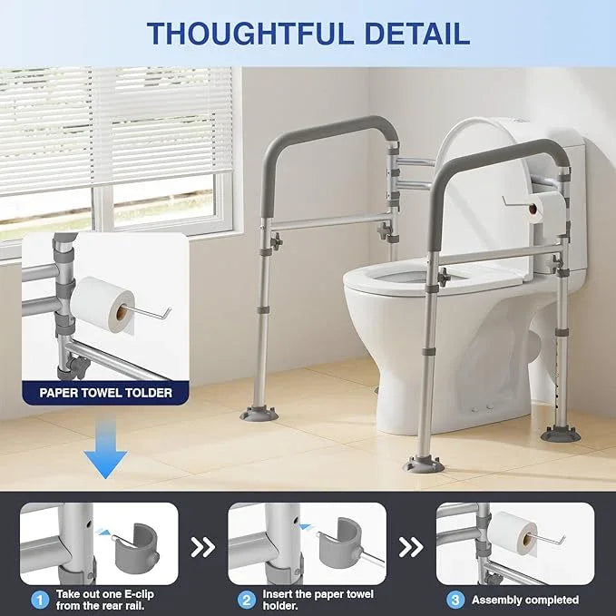 Loyoda Foldable Toilet Safety Rails for Seniors - Adjustable Toilet Safety Frame & Toilet Handles for Elderly & Disabled, Fits Most Toilets, 350lb Capacity, Gray - ModernBath