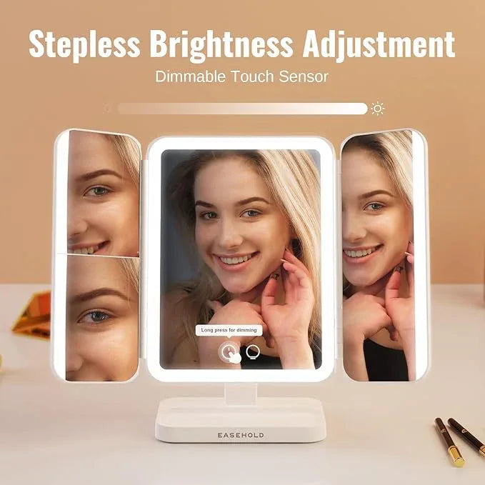 EASEHOLD Makeup Mirror with Lights, Rechargable Lighted Vanity Mirror with 116 LEDs, 1X/2X/3X Magnifying, 3-Color Mirror with LED Lights,5000 mAh Lighted Makeup Mirror, Adjustable Brightness/Angle - ModernBath
