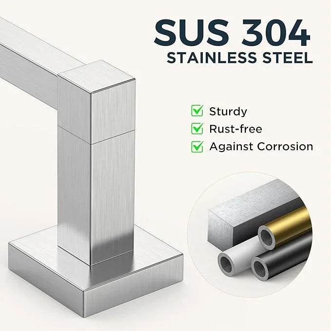 FORIOUS Toilet Paper Holder and Hand Towel Ring Set, SUS 304 Stainless Steel Double Post Pivoting Tissue Roll Holder Wall Mount, Modern Bathroom Hardware Accessories Set, Brushed Nickel - ModernBath