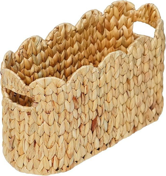 Toilet Paper Storage Basket,Scalloped Wicker Basket for Bathroom Organizers and Storage,Hand-Woven Rattan Bathroom Decor Accessories,Natural Water Hyacinth - ModernBath