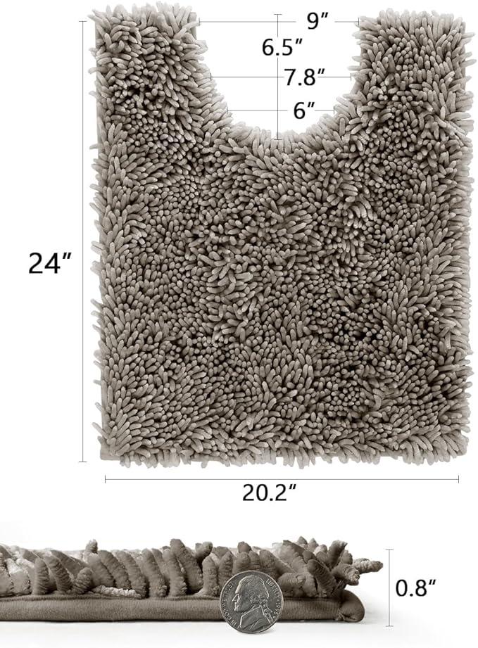 Yimobra Toilet Rugs U Shaped Washable, Extra Thick Soft Absorbent Chenille Contour Bathroom Rugs for Toilet 24x20 Inch, Quick Dry Non Slip Toilet Mat for Bath Floor, Light Brown - ModernBath