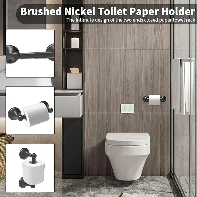 8-Pieces 24" Bathroom Hardware Set, Bathroom Accessory Set, Includes 24" Adjustable Bath Towel Bar, Towel Rings Wall Mounted, Toilet Paper Holder, Robe Towel Hooks (Matte Black) - ModernBath
