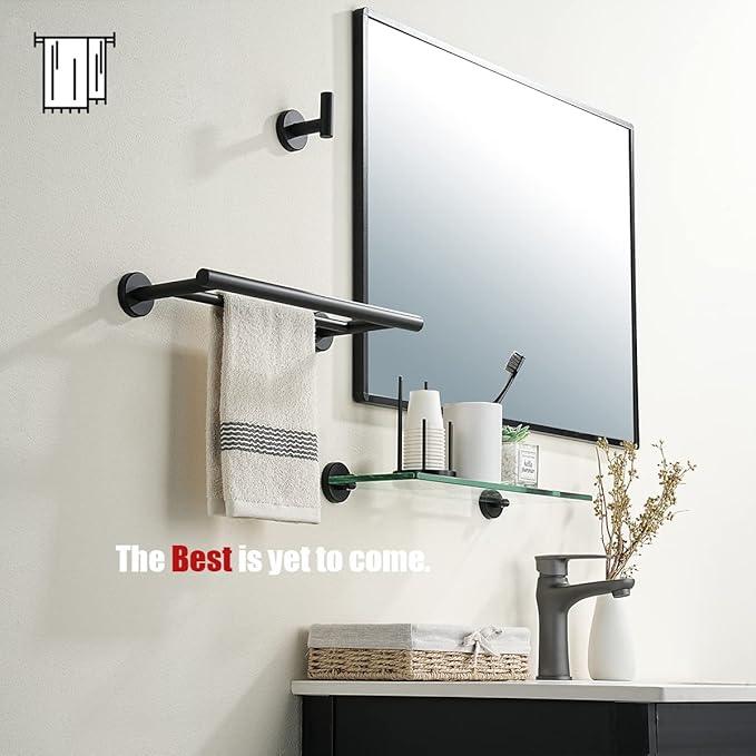 JQK Double Towel Bar Black, 15 Inch 304 Stainless Steel Thicken 0.8mm Towel Rack Holder for Bathroom Washcloths and Hand Towels, Matte Black Wall Mount, Useable Length 12 Inch, TB100L12-PB - ModernBath