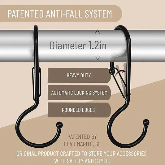 Blau Marité 6 Purse Hanger for Closet. Tote Hanger. S-Shaped Hooks S Hooks Twist Design. Anti Drop S-Shaped Hook for Hanging Handbags with Safety Buckle to Prevent Falls. Heavy Duty. (Black, Twisted) - ModernBath