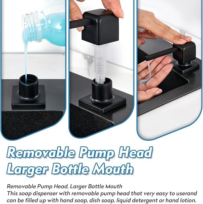 CREA Soap Dispenser for Kitchen Sink, Kitchen Soap Dispenser Black Square Built in Sink Soap Dispenser for Bathroom with 17 OZ Bottle - ModernBath