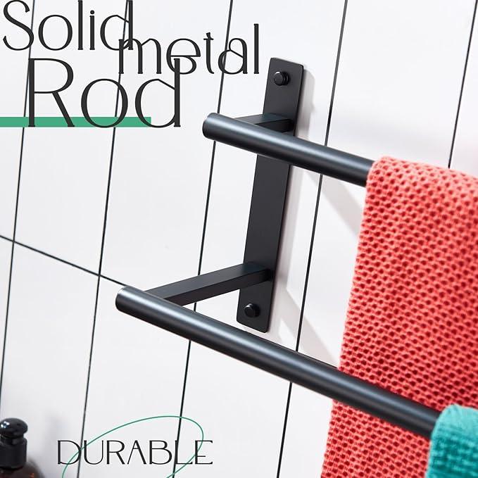 KOKOSIRI 16 Inch Double Towel Bar Bath Towel Racks Bathroom Towel Holder Towel Storage Towel Shelf Wall Mounted Stainless Steel Matte Black B5010BK-L16 - ModernBath