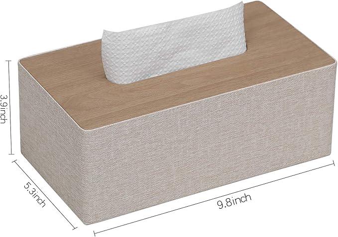 GOLRANLYE Tissue Box Cover Rectangular 9.8"(L) x 5.3"(W) x 4.3"(H) Refined Modern PU Leather Facial Tissue Dispenser Box Holder for Dresser Bathroom Decorative (Beige) - ModernBath