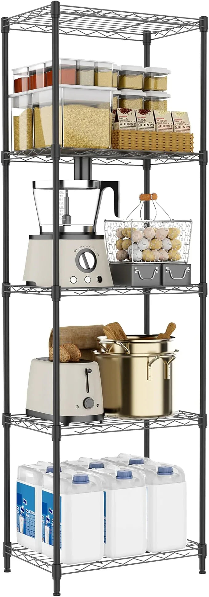 5 Tiers Shelf Metal Storage Shelves Wire Rack Closet Organizers with Wheel for Garage Kitchen Bathroom Laundry Black 11.8" D x 17.7" W x 55" H - ModernBath