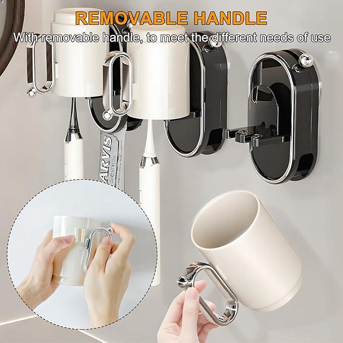 Botsparty Toothbrush Holder Wall Mounted with Toothpaste Holder & Detachable Cup - Removable Suction Cup in Bathroom Sink, Shower - Space Saving, Ventilation Design for Family, Renters - ModernBath