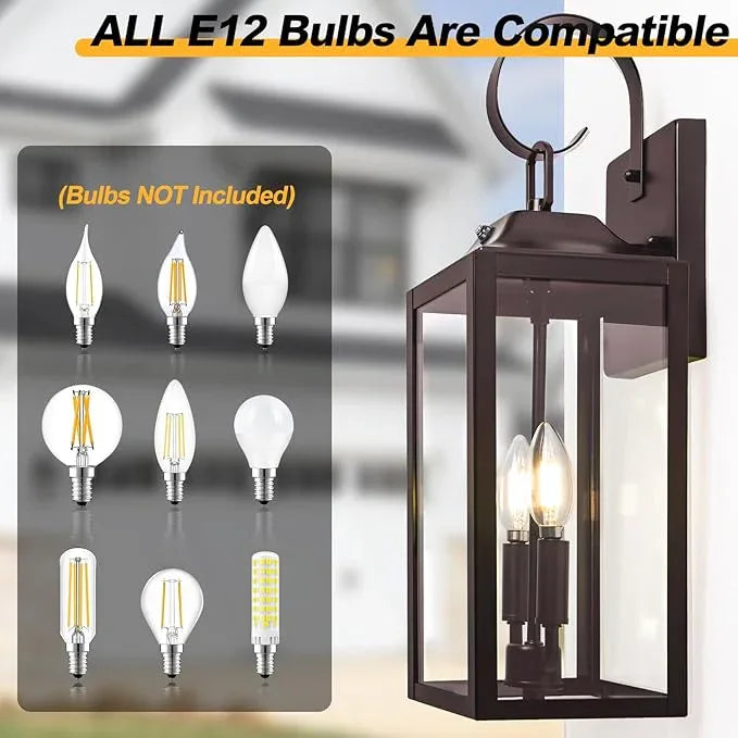 Oil Rubbed Bronze Dusk to Dawn Outdoor Wall Lighting, 19" Large Outside Modern Wall Sconce Lantern, Industrial Porch Light Wall Mount, Waterproof Farmhouse Exterior Lamp 2-Light Brown - ModernBath
