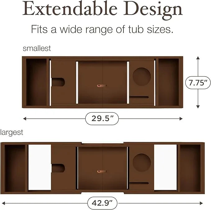 Wooden Bathtub Tray - Foldable & Expandable Bamboo Bath Tray for Tub with Wine Holder, Book & Tablet Stand - Bath Caddy Tray for Bathtub, Spa Bath Accessories, Tub Tray Table, (Brown) - ModernBath