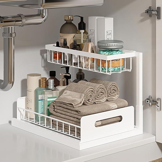 REALINN Under Sink Organizer, Pull Out Cabinet Organizer 2 Tier Slide Out Sink Shelf Cabinet Storage Shelves, Under Sink Storage for Kitchen Bathroom Cabinet, White, 1 Pack - ModernBath