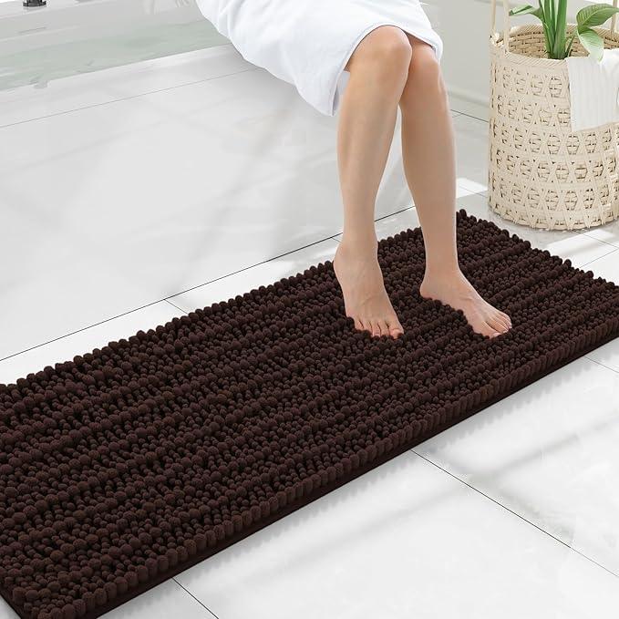Smiry Bathroom Rugs Mat 47x17, Extra Soft Absorbent Chenille Bath Rugs, Non Slip Rubber Backing Machine Washable Quick Dry Bath Mats for Bathroom Floor, Tub, Shower, Home Decor Accessories, Brown - ModernBath