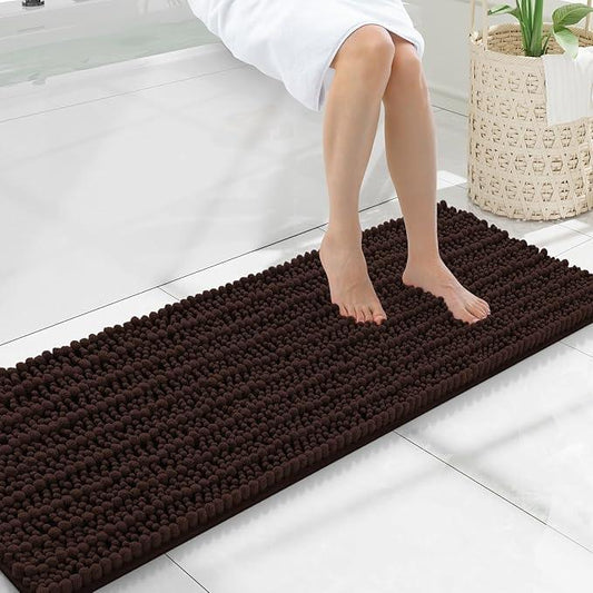 Smiry Bathroom Rugs Mat 47x17, Extra Soft Absorbent Chenille Bath Rugs, Non Slip Rubber Backing Machine Washable Quick Dry Bath Mats for Bathroom Floor, Tub, Shower, Home Decor Accessories, Brown - ModernBath