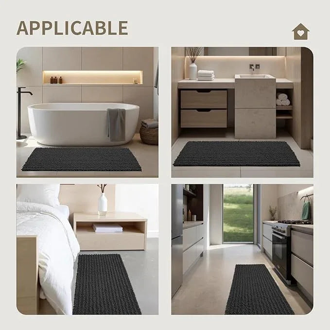 Ruggnovea Chenille Bathroom Rugs Non Slip Washable 36x24, Extra Thick Soft Absorbent Chenille Bath Mat, Non-Slip Barrier Backing, Quick Dry Machine Washable Bath Mats Tub, Shower,Floor/Sink,Darkgrey - ModernBath