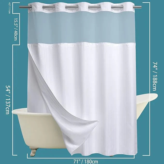 Conbo Mio No Hook Waffle Weave Shower Curtain with Snap in Liner Set, Hotel Luxury White Shower Curtains for Bathroom with See Through Top Window, Waterproof, Washable 71W x 74H Stripe - ModernBath