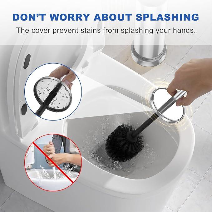 304 Stainless Steel Toilet Brush and Holder Set, Heavy Duty Toilet Bowl Brush and Holder with Removable Inner Bowl, Splash Protection, Long Handle for Bathroom - ModernBath