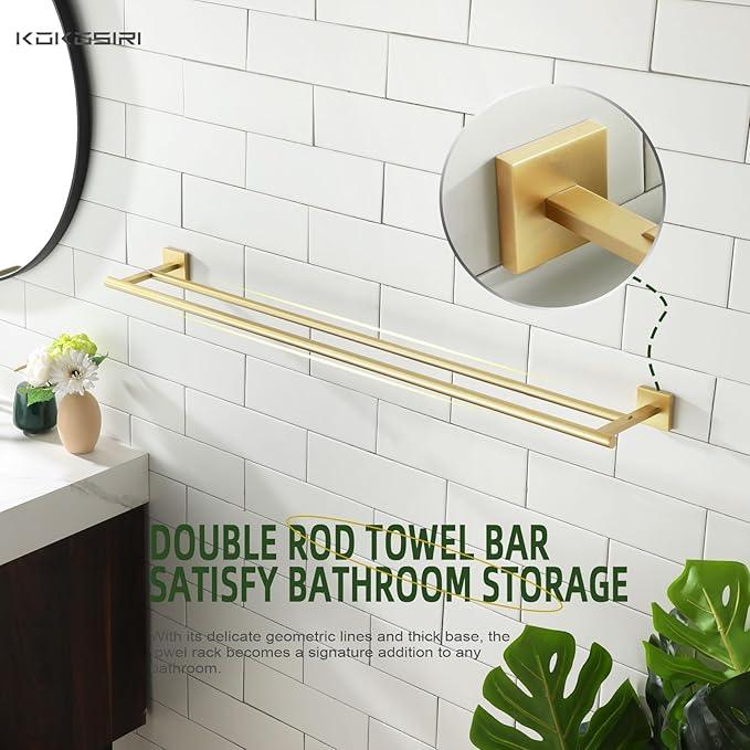 KOKOSIRI Bathroom Towel Bar 36'' Towel Holder with Two Rails Wall Mount Towel Shelves 36 Inch Brushed Gold Stainless Steel B5005BG-L36 - ModernBath