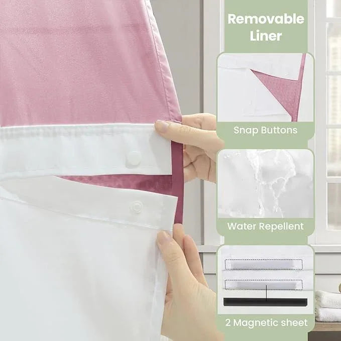 Inhousolu No Hook Shower Curtain with Snap in Fabric Liner Set Waffle Weave 230GSM Weighted Hem, Waterproof & Washable Bathroom Curtain Spa Luxury with Mesh Top Window 72" W x 72" L Pink - ModernBath