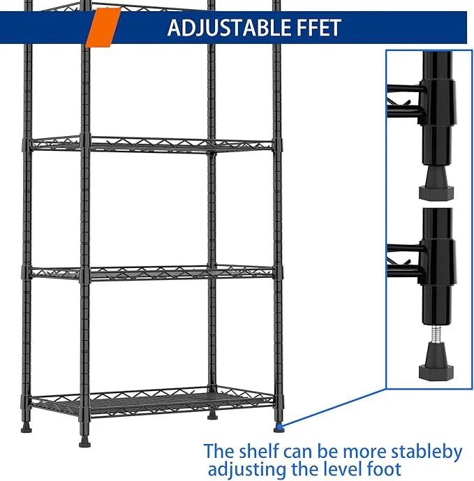REGILLER 6 Wire Shelving Steel Storage Rack Adjustable Unit Shelves for Laundry Bathroom Kitchen Pantry Closet(Black,11.7" D x 21.4" W x 63" H) - ModernBath