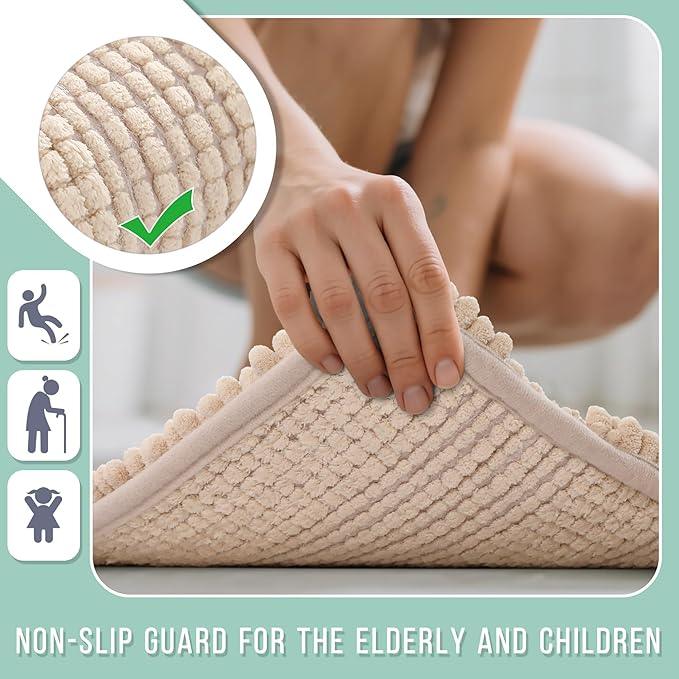 Yimobra Bathroom Runner Rugs 55"x24", Non Slip and Absorbent Bath Mat, Super Soft Water Absorbent Hallway Carpet, Machine Washable Rug for Vanity Tub Shower, Beige - ModernBath