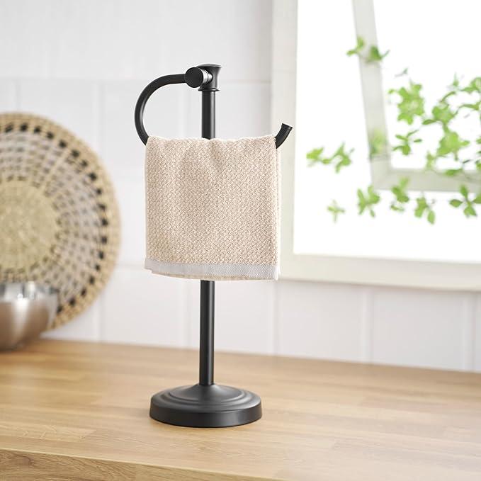 BESy 17 Inch Matte Black Stand Towel Bar Hanger Hand Towel Bar Bathroom Vanity Countertop Towel Holder Free Standing Stainless Steel Towel Ring Hardware Accessories Towel Rack - ModernBath