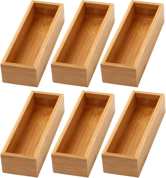 YBM Home Bamboo Drawer Organizer Storage Box for Kitchen Drawer, Junk Drawer, Office, Bedroom, Children Room, Craft, Sewing, and Bathroom, 6 Pack 3x9x2 inch - ModernBath