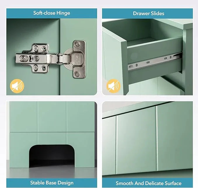 Small Bathroom Cabinet with Adjustable Shelves, Drawer, Anti-Tip Design, 14.96" L x 11.81" W x 32.09" H, Durable MDF for Bathroom, Kitchen, Laundry Storage, Soft-Close Door - ModernBath