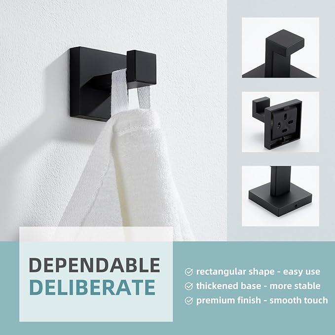 Angle Simple Towel Hook Matte Black, SUS 304 Stainless Steel Coat Robe Hook, Bathroom Hand Towel Hanger for Wall - ModernBath