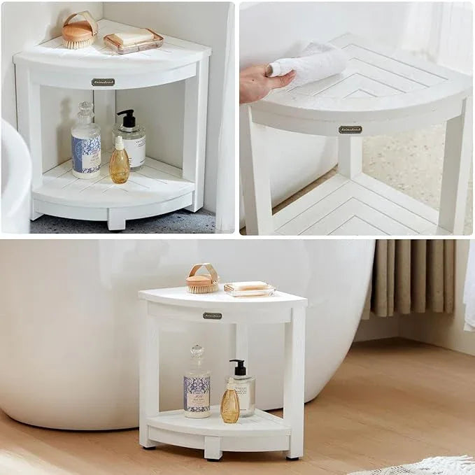 KaimuBench Corner Shower Stool for Inside Shower Waterproof, Poly Lumber Bathroom Shower Corner Bench Seat, Plastic Shower Chair Seat, Shower Shaving Foot Rest with Adjustable Feet, Non-Slip, White - ModernBath